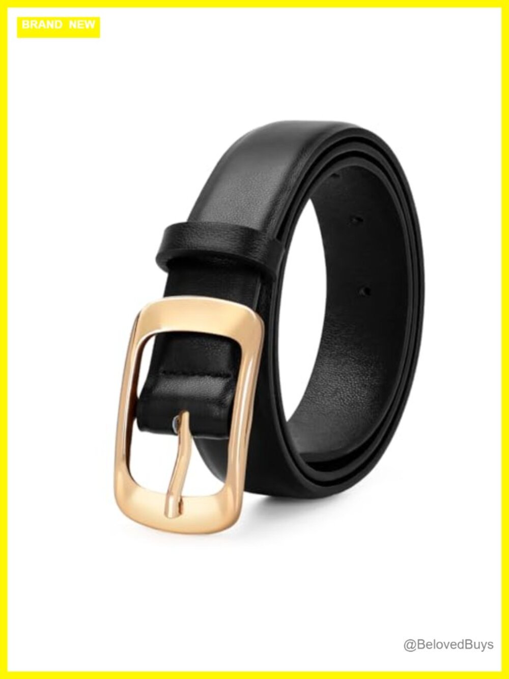 Women's Faux Leather Fashion Belt with Gold Buckle, Adjustable Waist Belt for